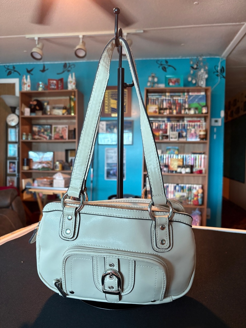 Women's Cream Shoulder Bag with Front Buckle
